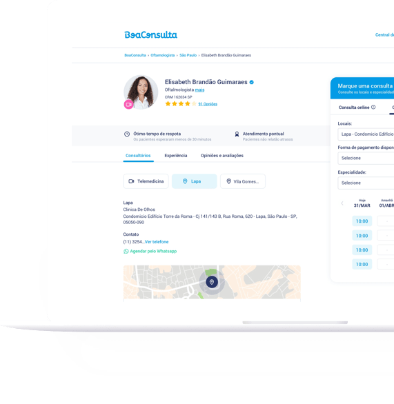 Visibilidade online para clínicas e consultórios.